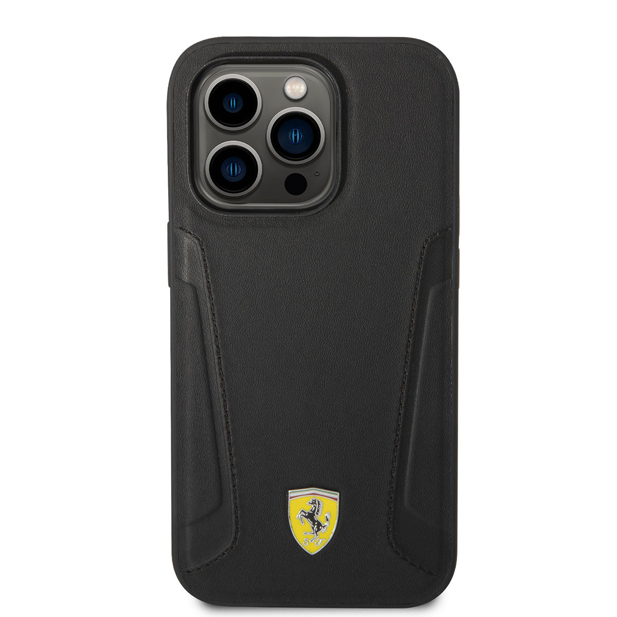 iPhone 14 Pro Kılıf Ferrari M-safe Şarj Özellikli Deri Kenarları Damgalı Dizayn Kılıf