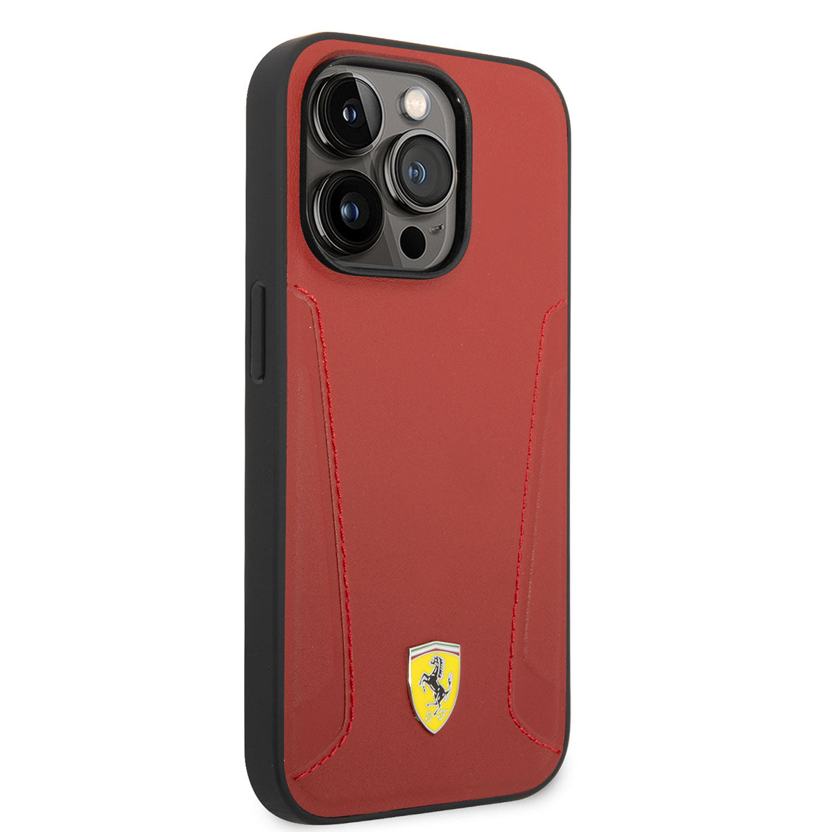 iPhone 14 Pro Kılıf Ferrari M-safe Şarj Özellikli Deri Kenarları Damgalı Dizayn Kılıf