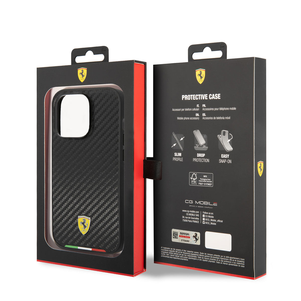 iPhone 14 Pro Kılıf Ferrari M-safe Şarj Özellikli Karbon İtalyan Bayrak Dizayn Kılıf