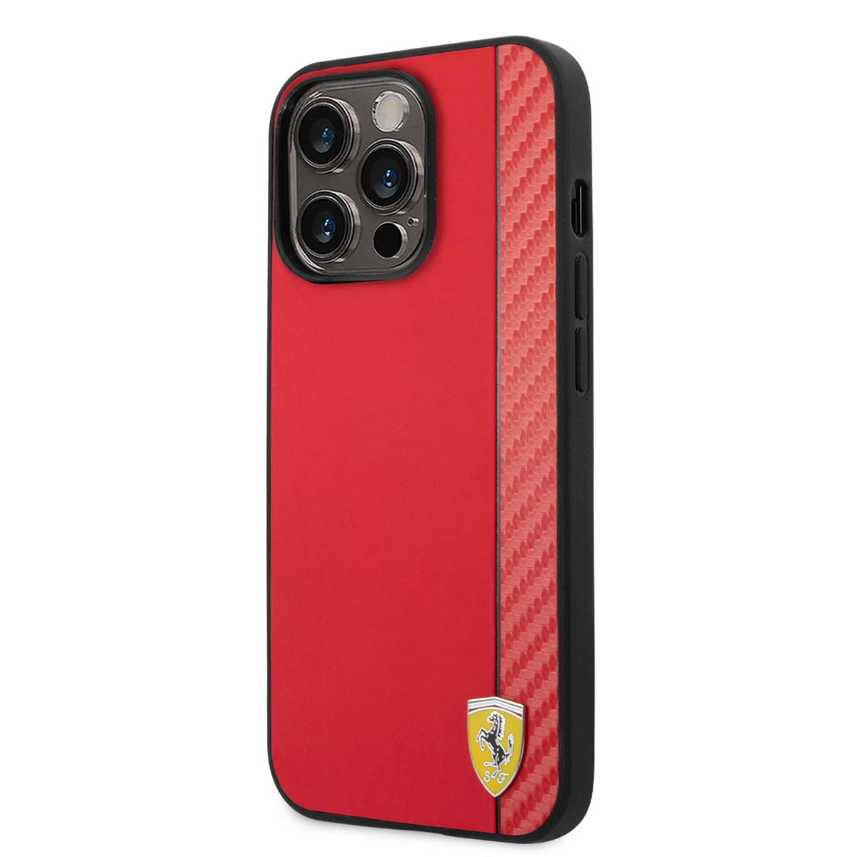iPhone 14 Pro Kılıf Ferrari M-safe Şarj Özellikli PU Deri Karbon Şeritli Dizayn Kılıf