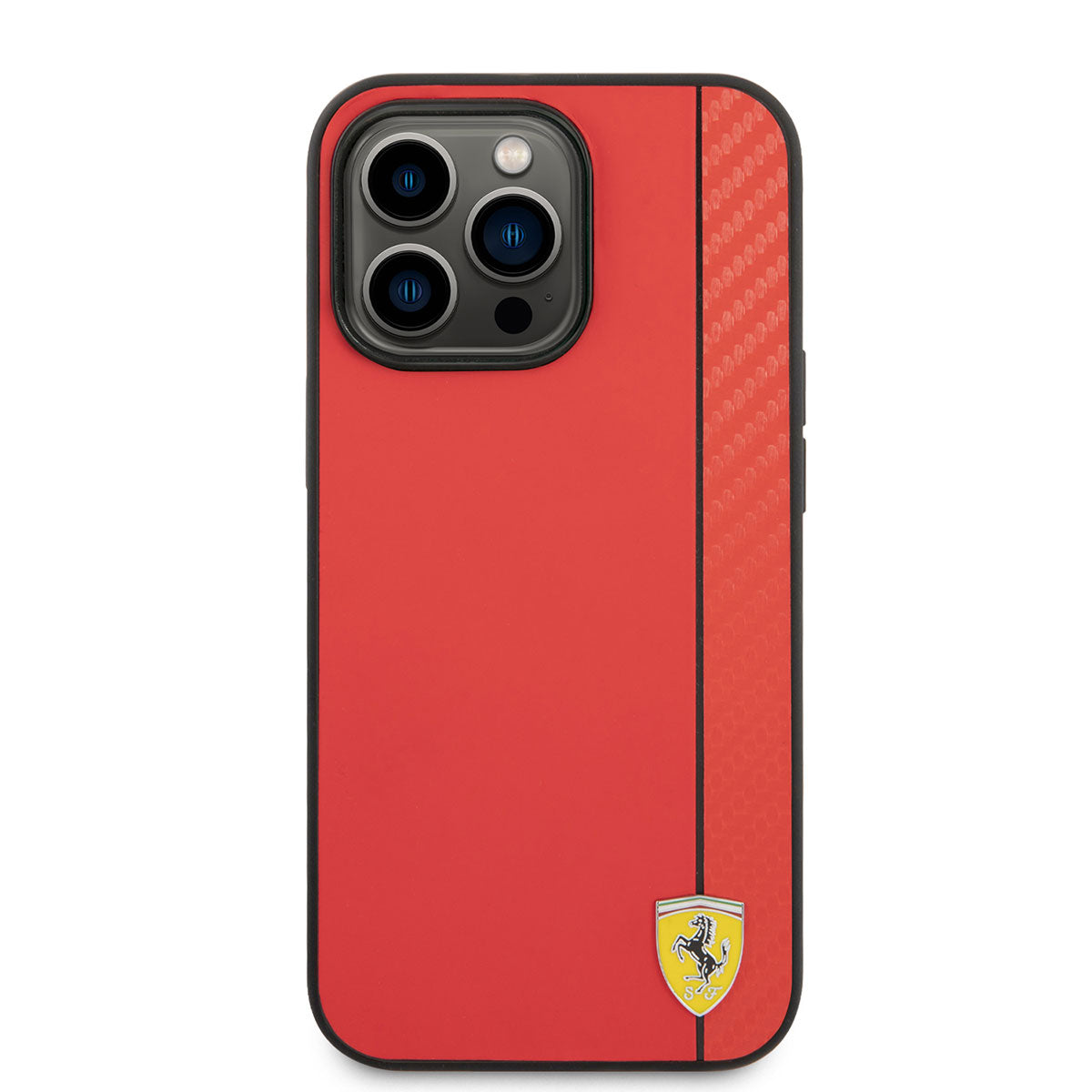iPhone 14 Pro Kılıf Ferrari M-safe Şarj Özellikli PU Deri Karbon Şeritli Dizayn Kılıf