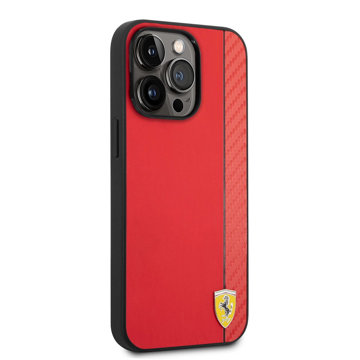iPhone 14 Pro Kılıf Ferrari M-safe Şarj Özellikli PU Deri Karbon Şeritli Dizayn Kılıf