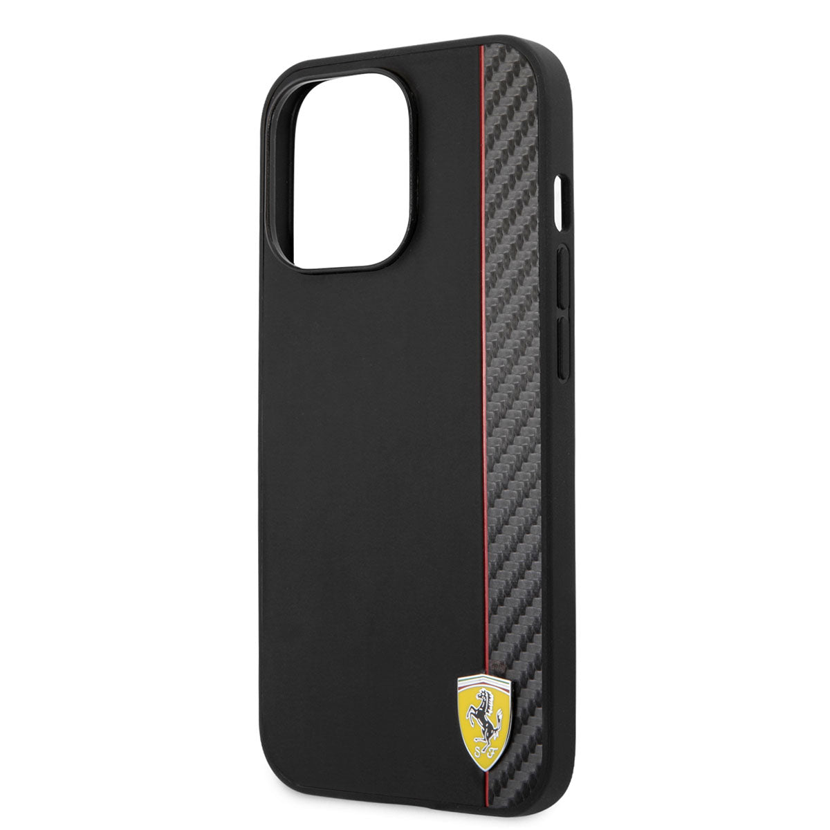 iPhone 14 Pro Kılıf Ferrari M-safe Şarj Özellikli Pu Deri Ve Karbon Şeritli Dizayn Kılıf