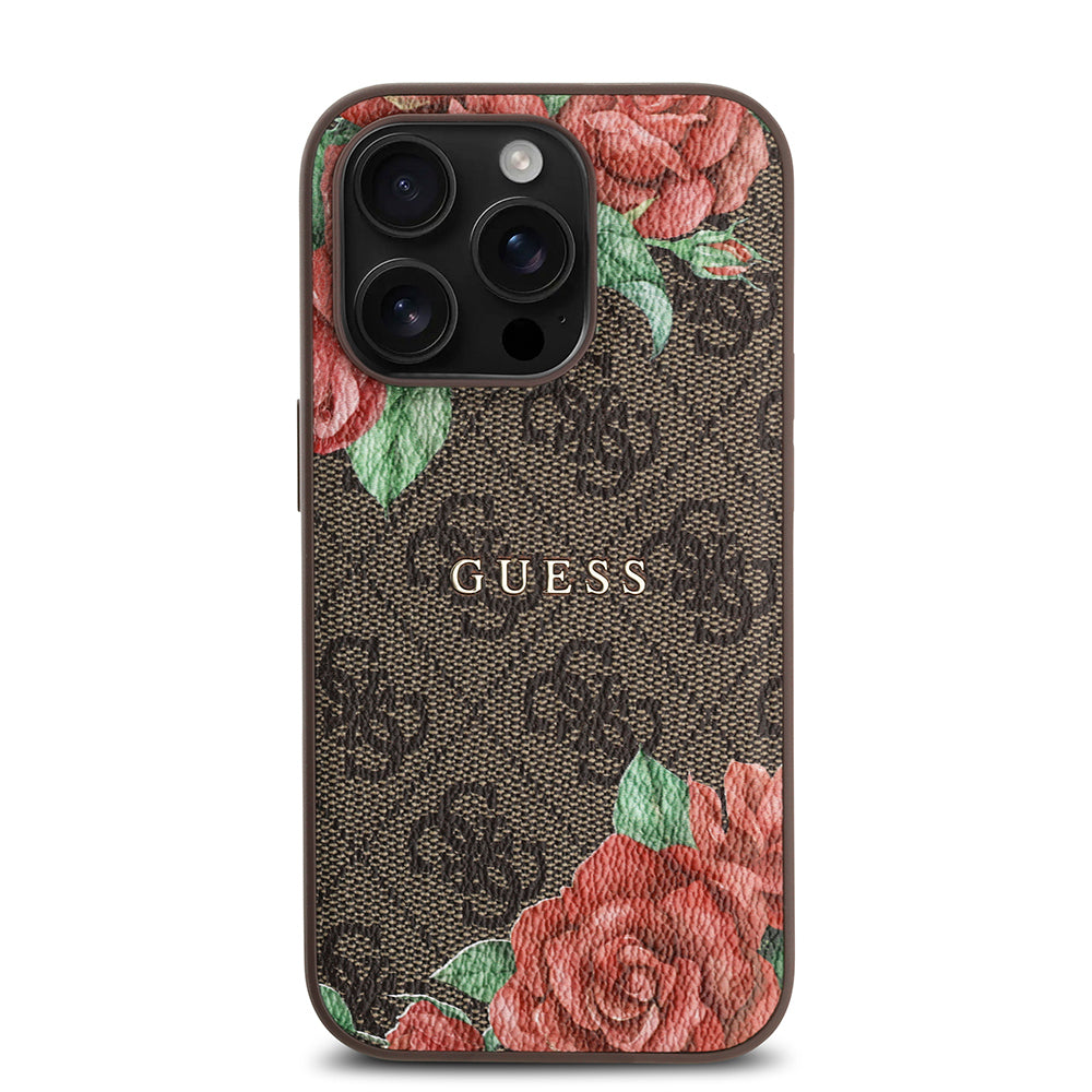 iPhone 14 Pro Kılıf Guess Orijinal Lisanslı M-safe Şarj Özellikli Gül Baskılı 4G Desenli Yazı Logolu Kılıf