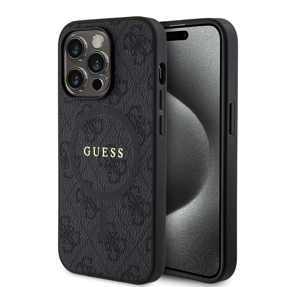 iPhone 14 Pro Kılıf Guess Orijinal Lisanslı M-safe Şarj Özellikli PU Halkalı 4G Desenli Yazı Logolu Kılıf