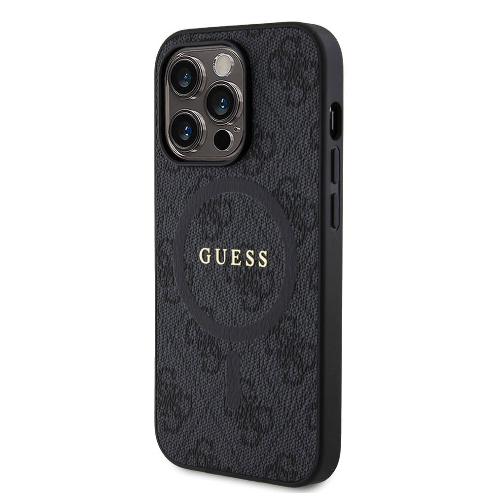 iPhone 14 Pro Kılıf Guess Orijinal Lisanslı M-safe Şarj Özellikli PU Halkalı 4G Desenli Yazı Logolu Kılıf