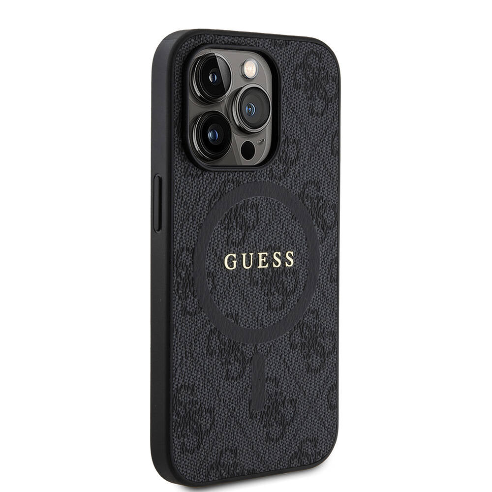 iPhone 14 Pro Kılıf Guess Orijinal Lisanslı M-safe Şarj Özellikli PU Halkalı 4G Desenli Yazı Logolu Kılıf