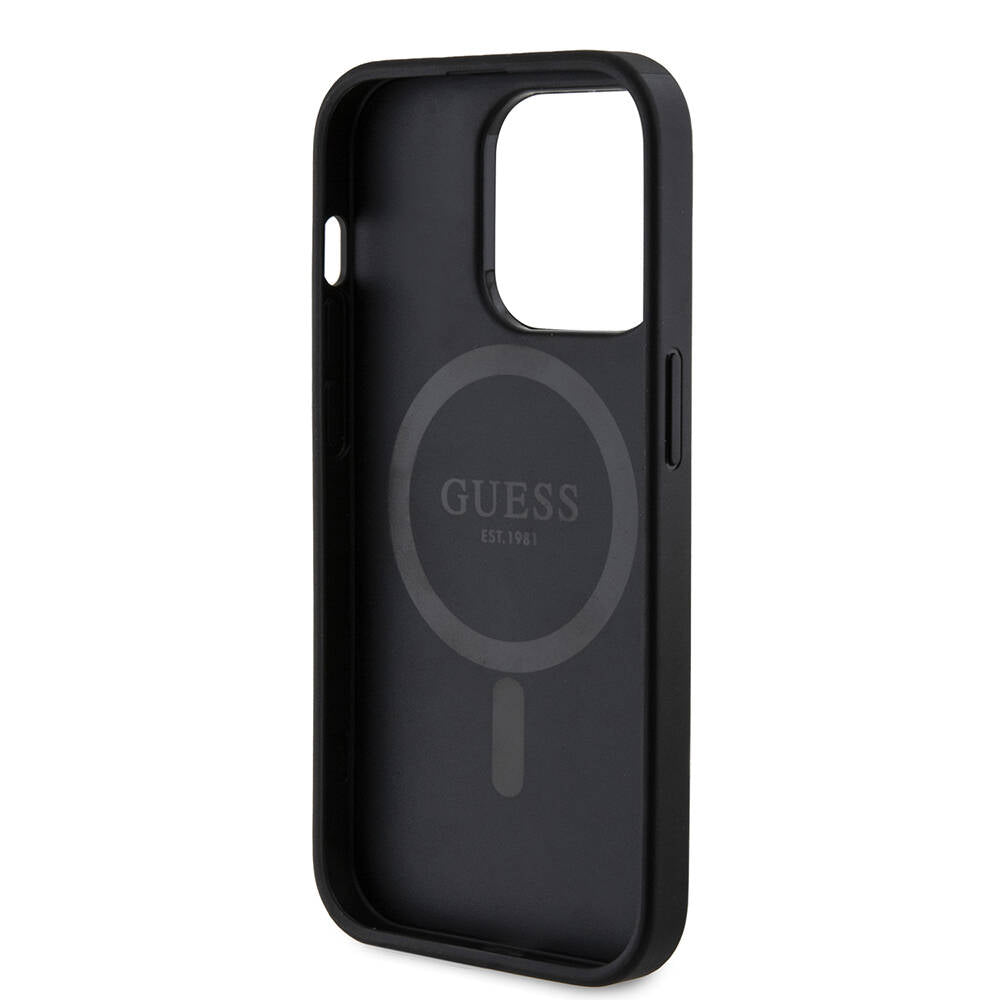 iPhone 14 Pro Kılıf Guess Orijinal Lisanslı M-safe Şarj Özellikli PU Halkalı 4G Desenli Yazı Logolu Kılıf