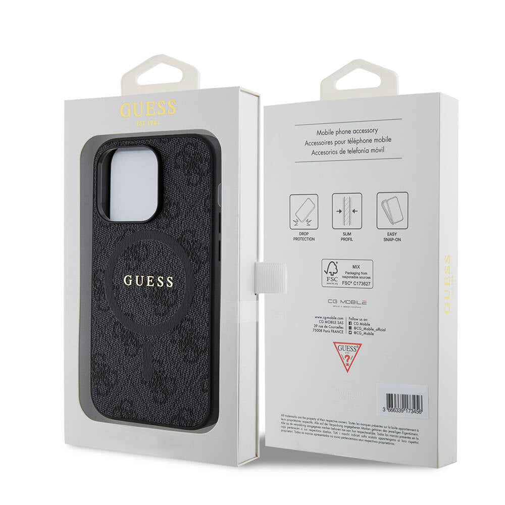 iPhone 14 Pro Kılıf Guess Orijinal Lisanslı M-safe Şarj Özellikli PU Halkalı 4G Desenli Yazı Logolu Kılıf