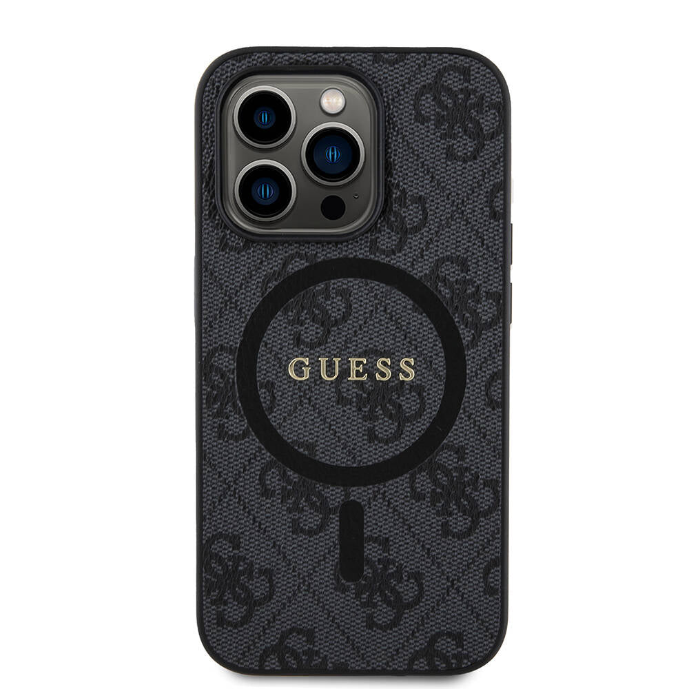 iPhone 14 Pro Kılıf Guess Orijinal Lisanslı M-safe Şarj Özellikli PU Halkalı 4G Desenli Yazı Logolu Kılıf