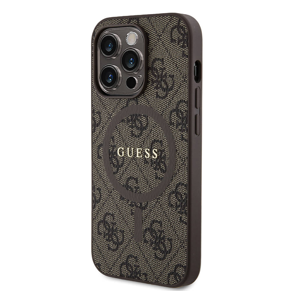 iPhone 14 Pro Kılıf Guess Orijinal Lisanslı M-safe Şarj Özellikli PU Halkalı 4G Desenli Yazı Logolu Kılıf