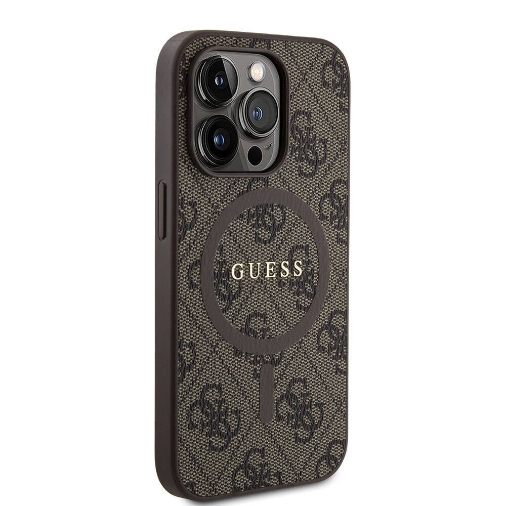 iPhone 14 Pro Kılıf Guess Orijinal Lisanslı M-safe Şarj Özellikli PU Halkalı 4G Desenli Yazı Logolu Kılıf