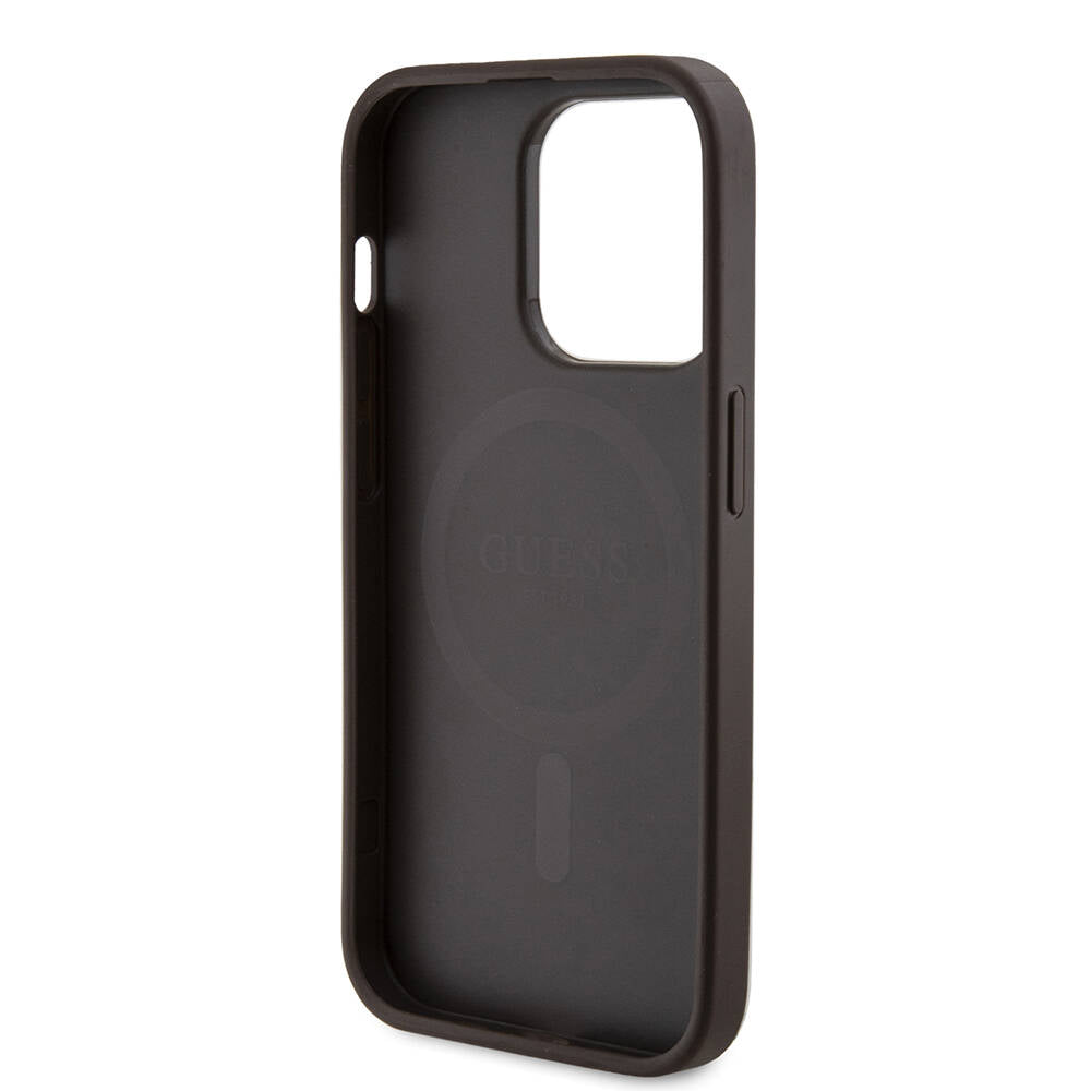iPhone 14 Pro Kılıf Guess Orijinal Lisanslı M-safe Şarj Özellikli PU Halkalı 4G Desenli Yazı Logolu Kılıf