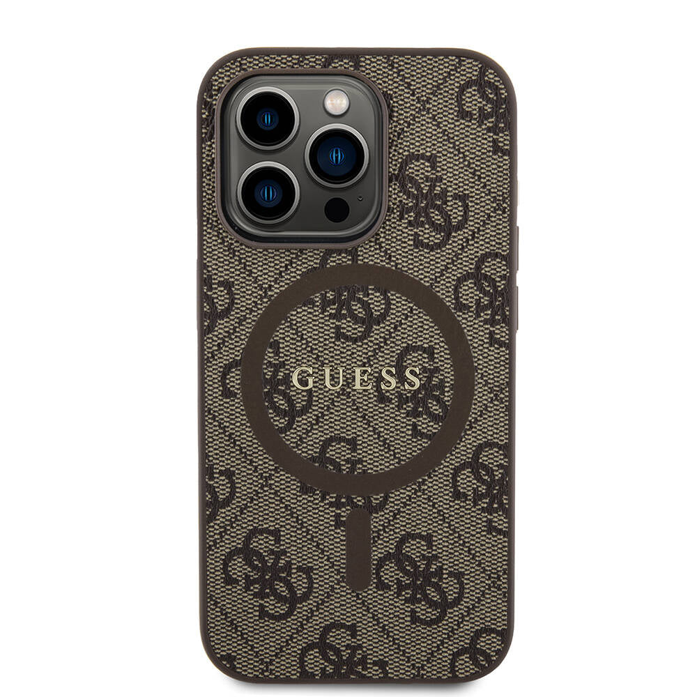 iPhone 14 Pro Kılıf Guess Orijinal Lisanslı M-safe Şarj Özellikli PU Halkalı 4G Desenli Yazı Logolu Kılıf