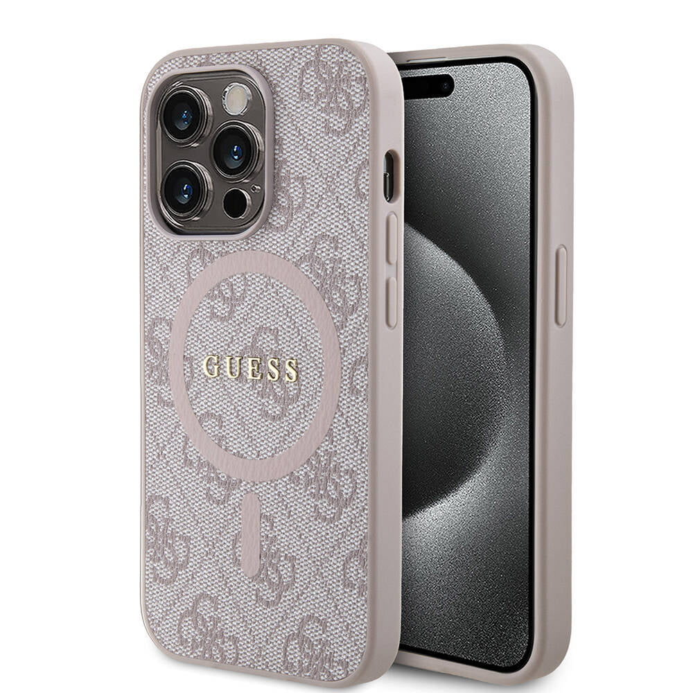 iPhone 14 Pro Kılıf Guess Orijinal Lisanslı M-safe Şarj Özellikli PU Halkalı 4G Desenli Yazı Logolu Kılıf