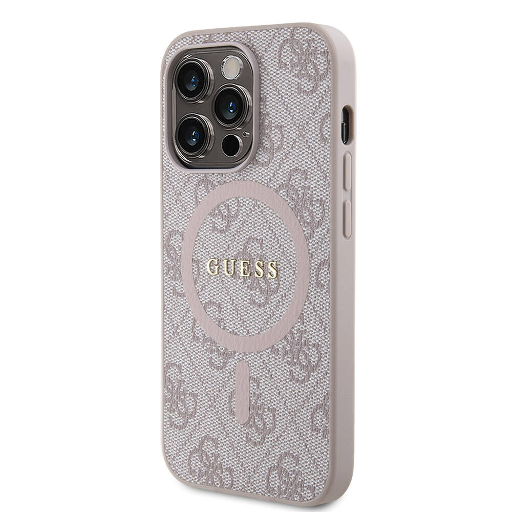 iPhone 14 Pro Kılıf Guess Orijinal Lisanslı M-safe Şarj Özellikli PU Halkalı 4G Desenli Yazı Logolu Kılıf