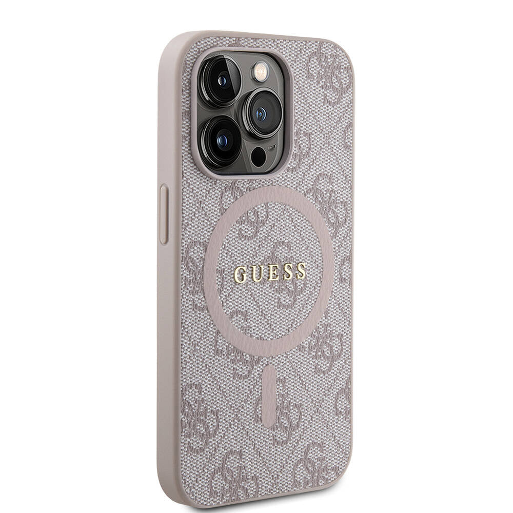 iPhone 14 Pro Kılıf Guess Orijinal Lisanslı M-safe Şarj Özellikli PU Halkalı 4G Desenli Yazı Logolu Kılıf