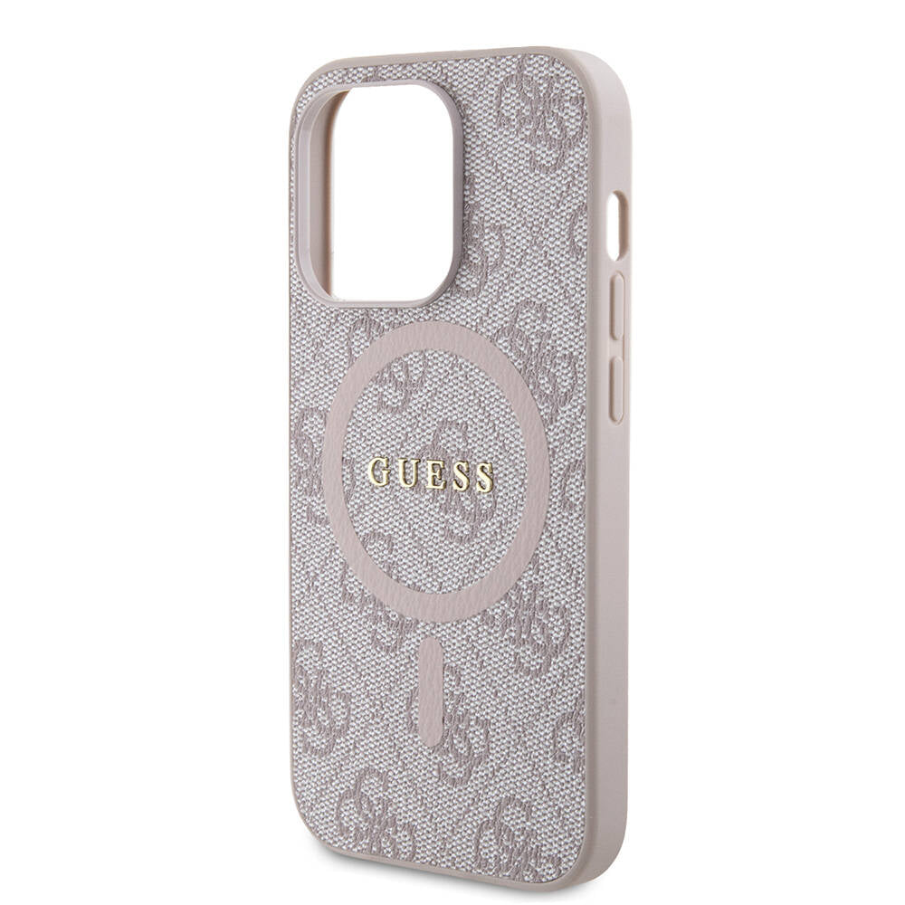iPhone 14 Pro Kılıf Guess Orijinal Lisanslı M-safe Şarj Özellikli PU Halkalı 4G Desenli Yazı Logolu Kılıf
