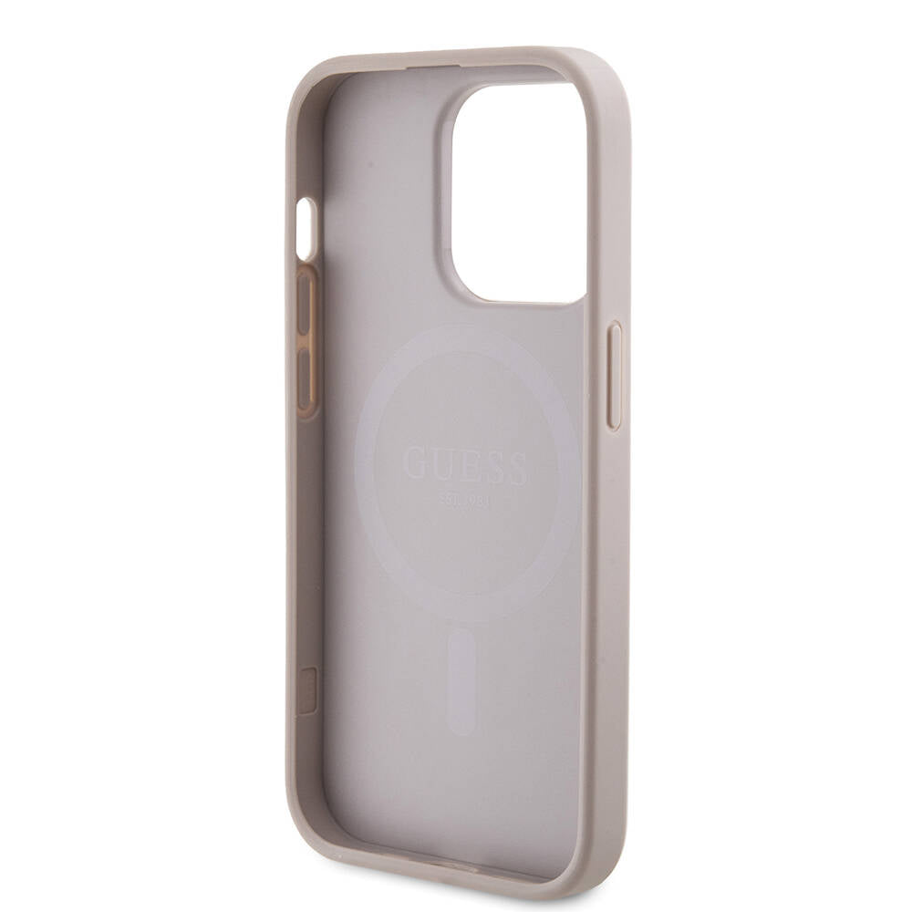 iPhone 14 Pro Kılıf Guess Orijinal Lisanslı M-safe Şarj Özellikli PU Halkalı 4G Desenli Yazı Logolu Kılıf