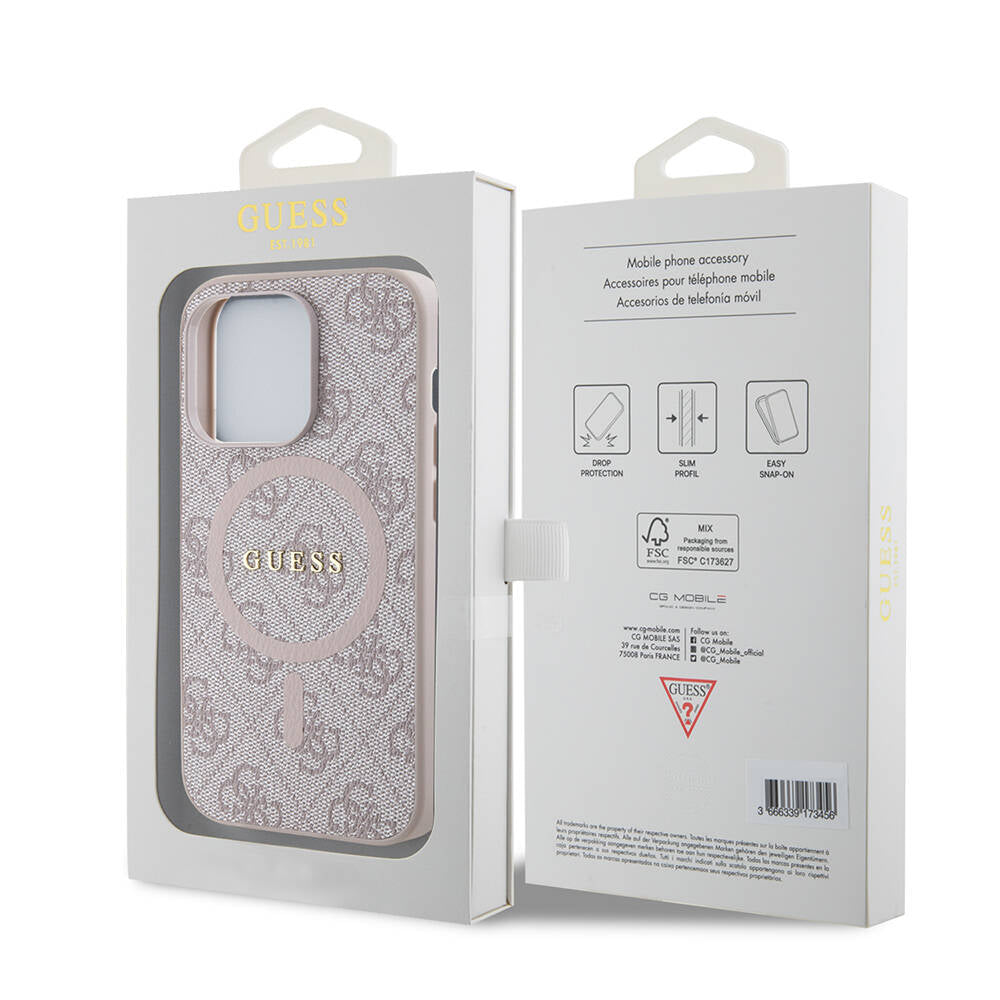 iPhone 14 Pro Kılıf Guess Orijinal Lisanslı M-safe Şarj Özellikli PU Halkalı 4G Desenli Yazı Logolu Kılıf