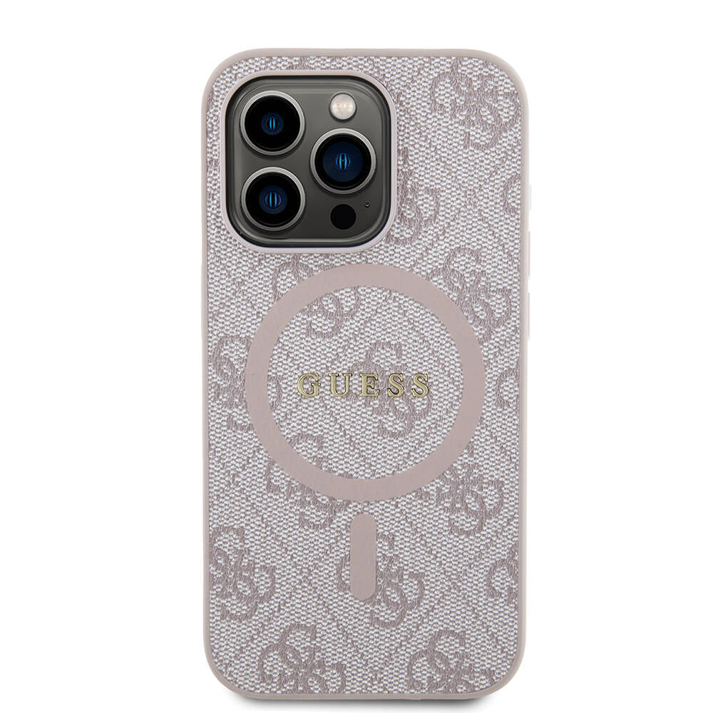 iPhone 14 Pro Kılıf Guess Orijinal Lisanslı M-safe Şarj Özellikli PU Halkalı 4G Desenli Yazı Logolu Kılıf