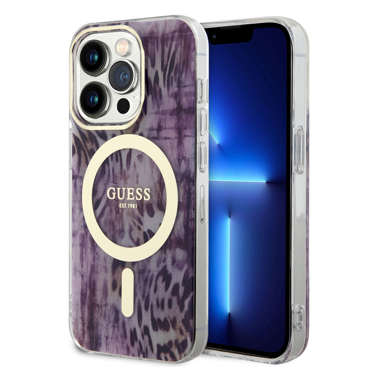 iPhone 14 Pro Kılıf GUESS M-safe Şarj Özellikli Leopar Desenli Kılıf