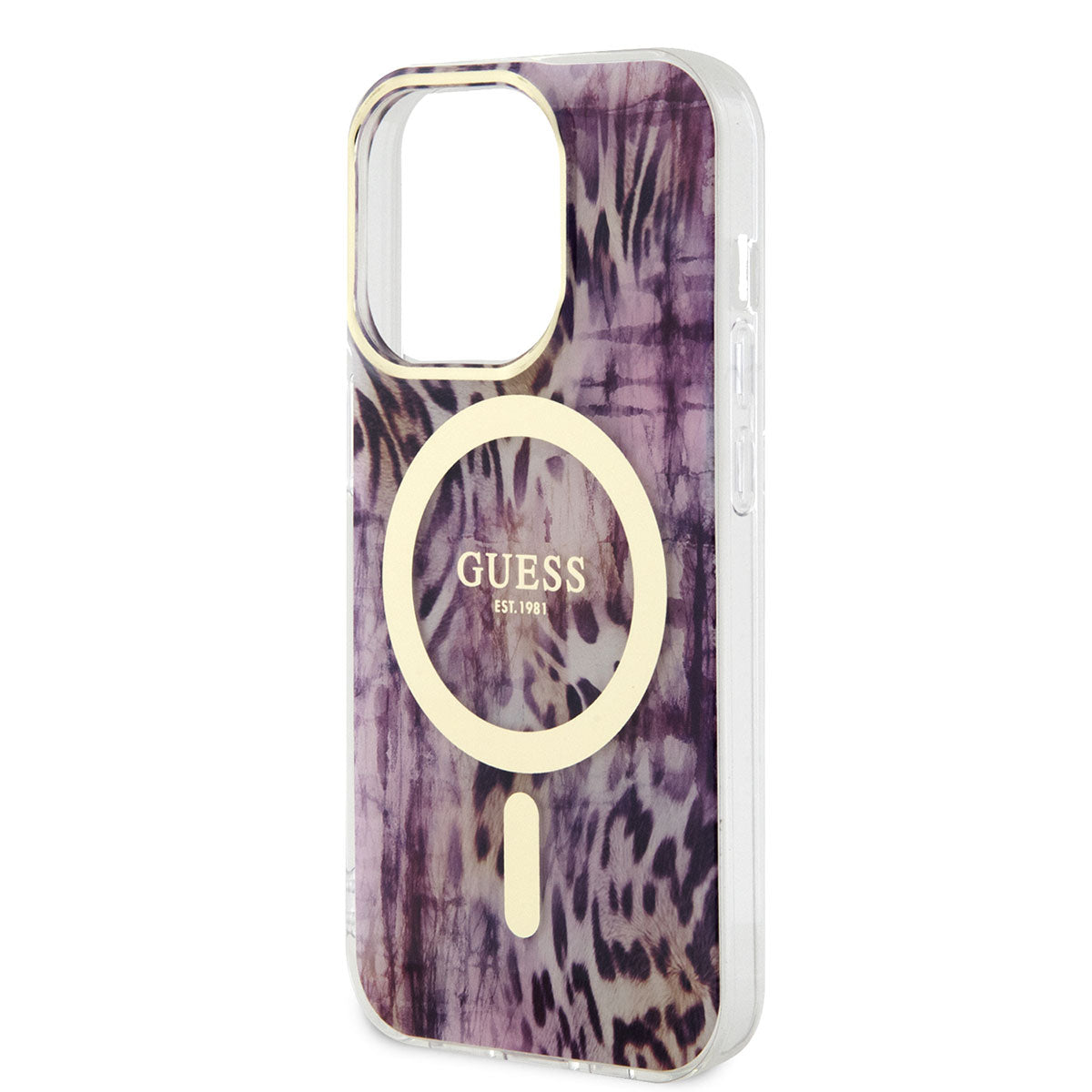 iPhone 14 Pro Kılıf GUESS M-safe Şarj Özellikli Leopar Desenli Kılıf