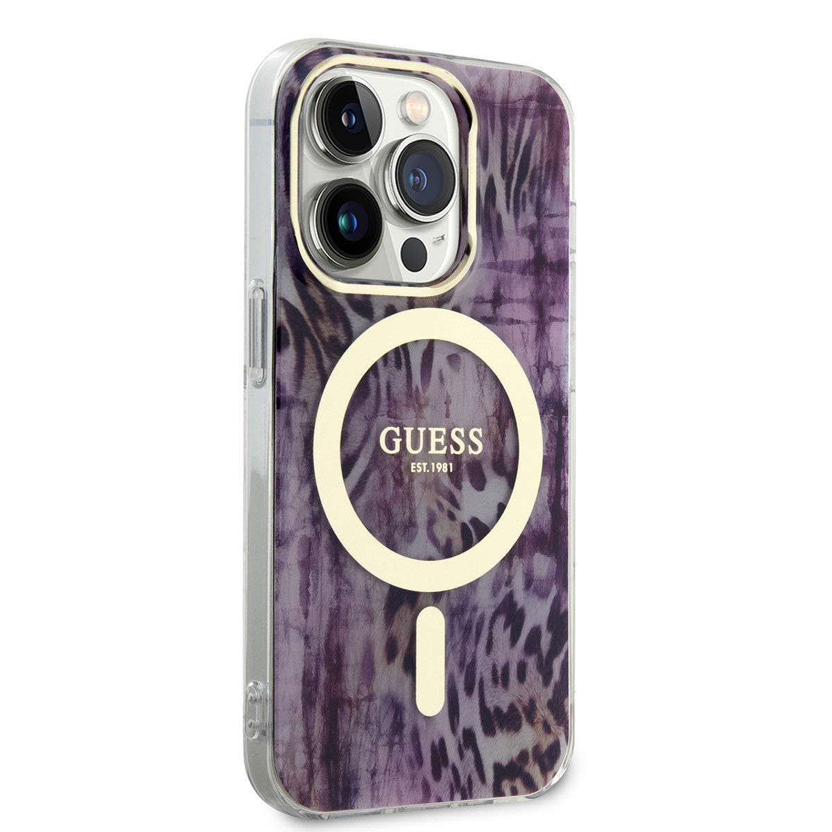 iPhone 14 Pro Kılıf GUESS M-safe Şarj Özellikli Leopar Desenli Kılıf