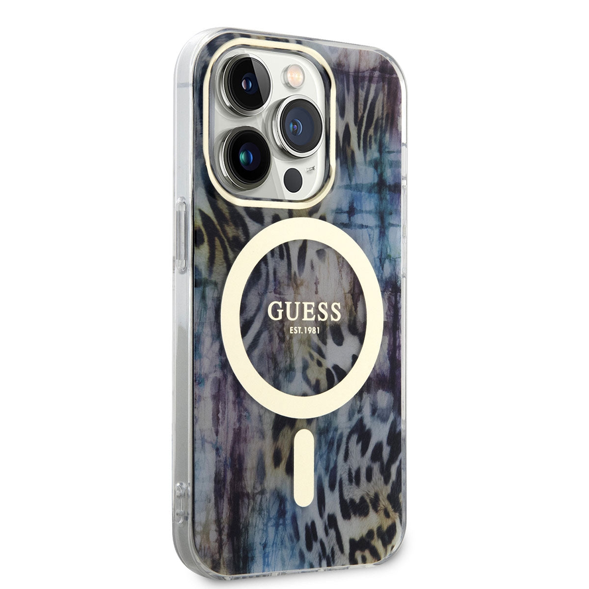 iPhone 14 Pro Kılıf GUESS M-safe Şarj Özellikli Leopar Desenli Kılıf