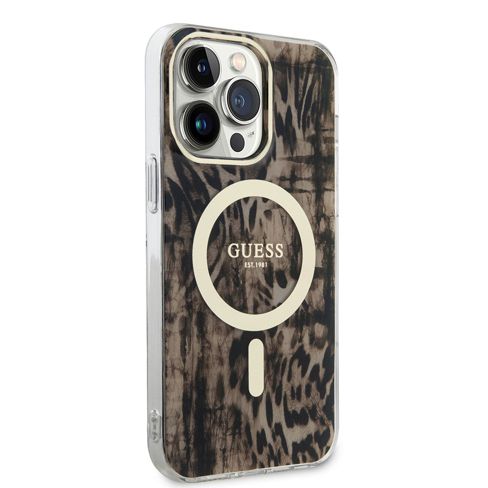 iPhone 14 Pro Kılıf GUESS M-safe Şarj Özellikli Leopar Desenli Kılıf