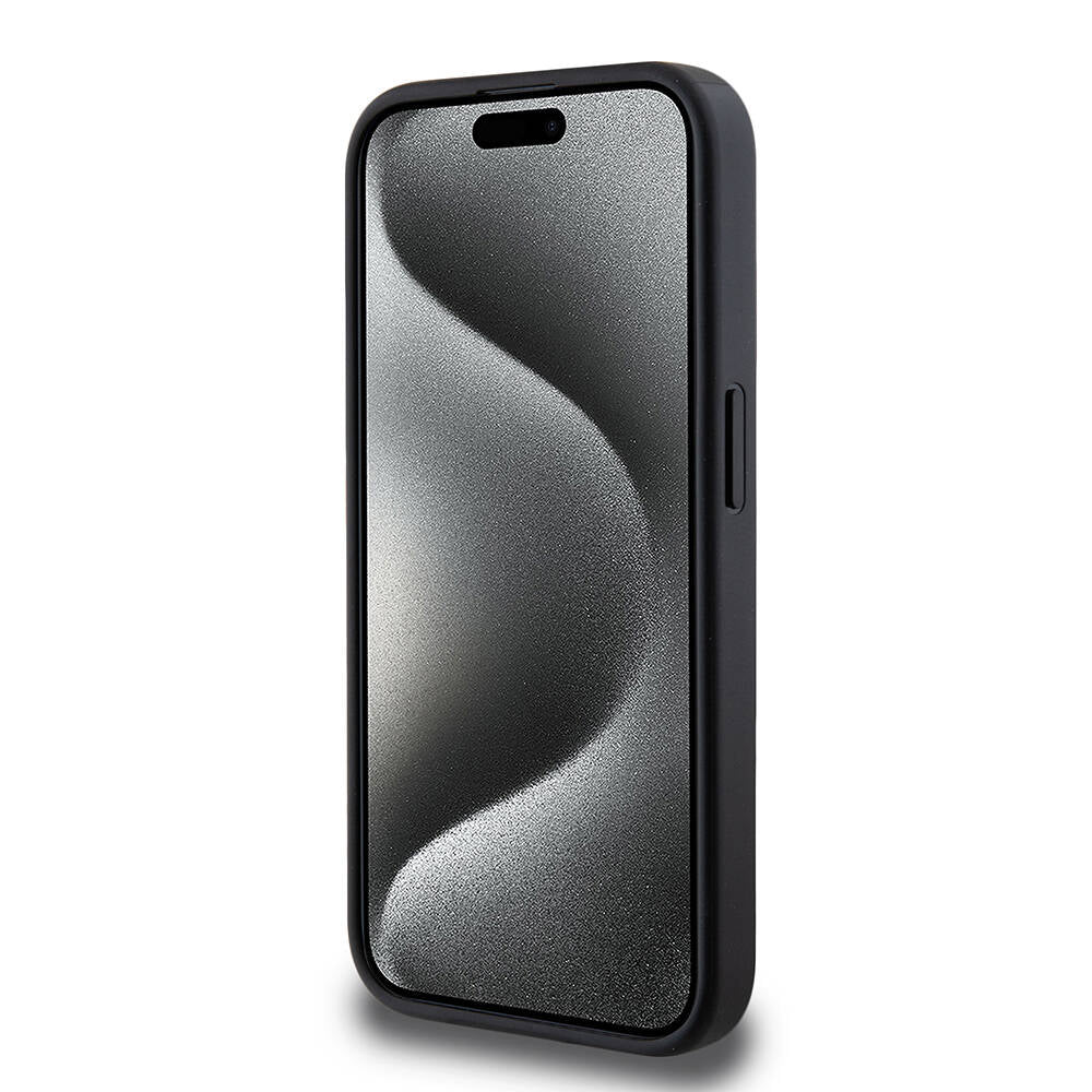 iPhone 14 Pro Kılıf Guess M-safe Şarj Özellikli PU Deri Desenli Metal Plaka Logolu Kılıf