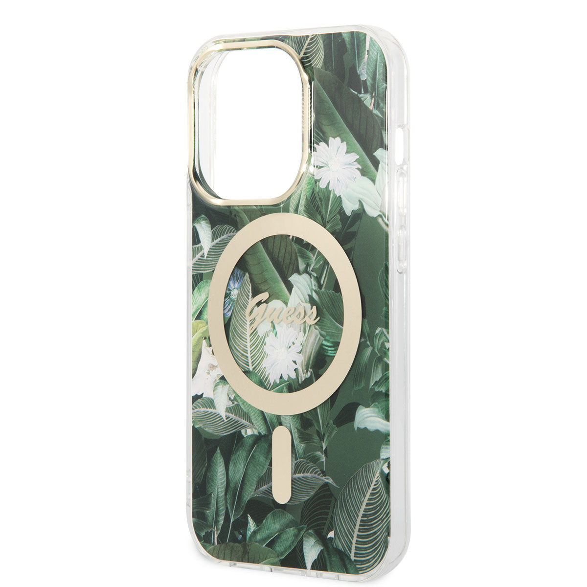 iPhone 14 Pro Kılıf GUESS M-safe Şarj Özellikli Yaprak Desenli M-safe Şarj Kablolu Kılıf
