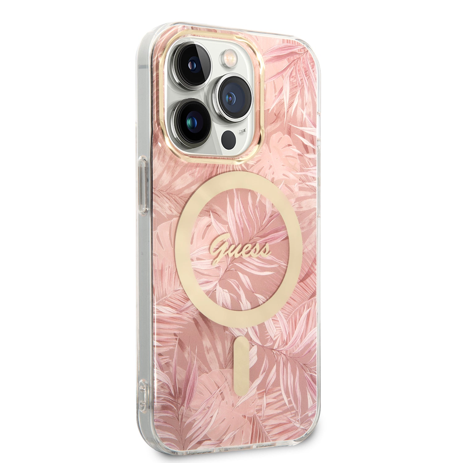 iPhone 14 Pro Kılıf GUESS M-safe Şarj Özellikli Yaprak Desenli M-safe Şarj Kablolu Kılıf