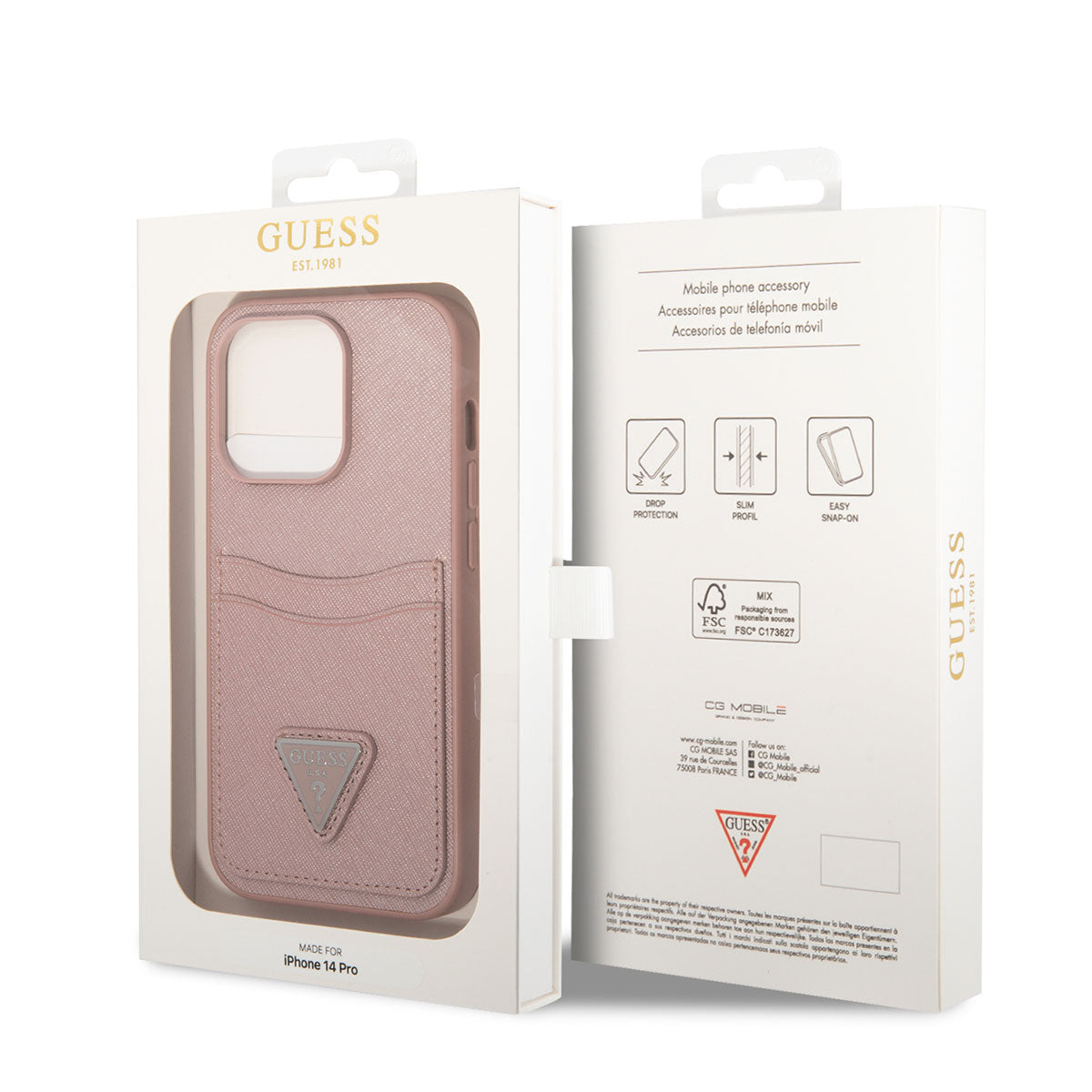 iPhone 14 Pro Kılıf GUESS PU Safran Deri Kartlıklı Dizayn Kılıf