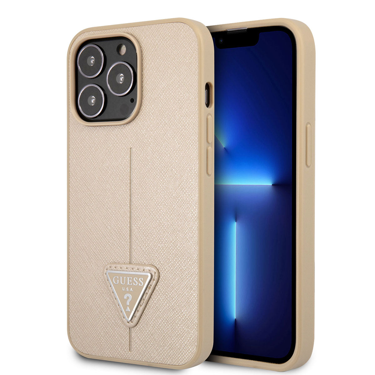 iPhone 14 Pro Kılıf GUESS PU Safran Deri Üçgen Logo Dizayn Kılıf