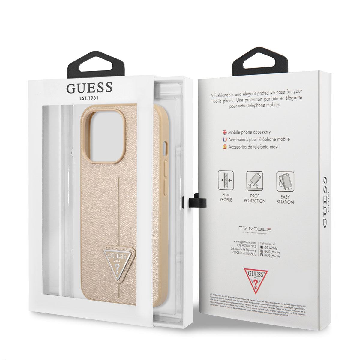 iPhone 14 Pro Kılıf GUESS PU Safran Deri Üçgen Logo Dizayn Kılıf