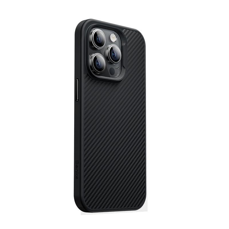 iPhone 14 Pro Kılıf Karbon Fiber M-safe Şarj Özellikli Benks 600D Hybrid Kevlar Kılıf