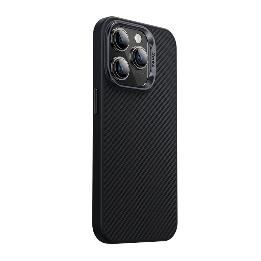 iPhone 14 Pro Kılıf Karbon Fiber M-safe Şarj Özellikli Benks Hybrid ArmorPro 600D Kevlar Kılıf