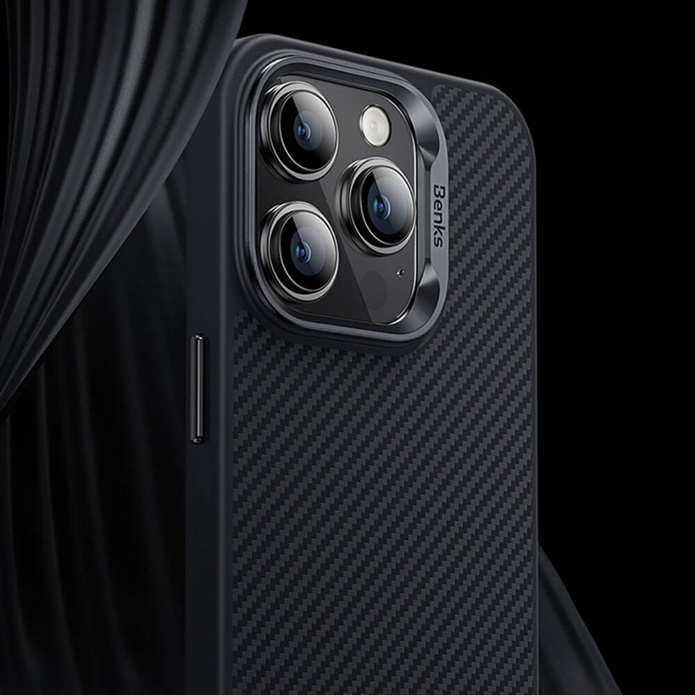 iPhone 14 Pro Kılıf Karbon Fiber M-safe Şarj Özellikli Benks Hybrid ArmorPro 600D Kevlar Kılıf