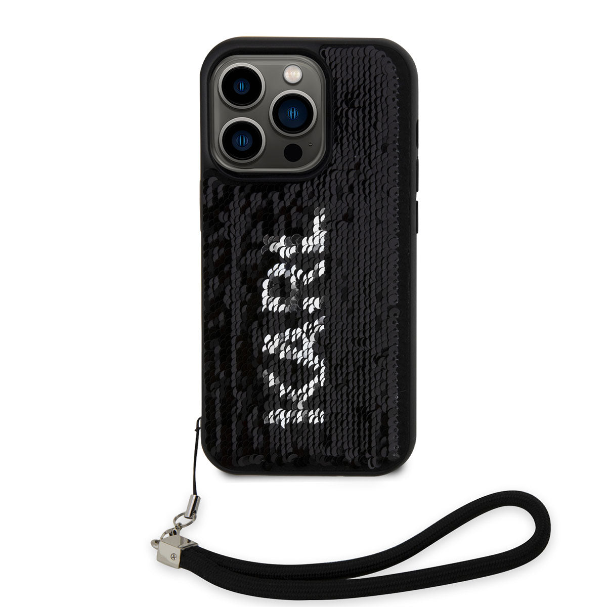 iPhone 14 Pro Kılıf Karl Lagerfeld El Askısı İpli Hareketli Pullu Dizayn Kılıf