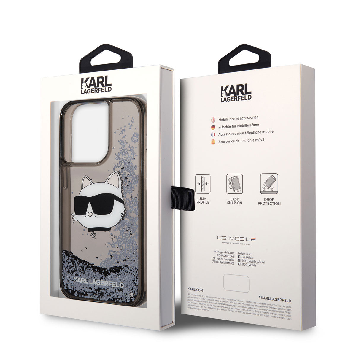 iPhone 14 Pro Kılıf Karl Lagerfeld Sıvılı Simli Choupette Head Dizayn Kılıf