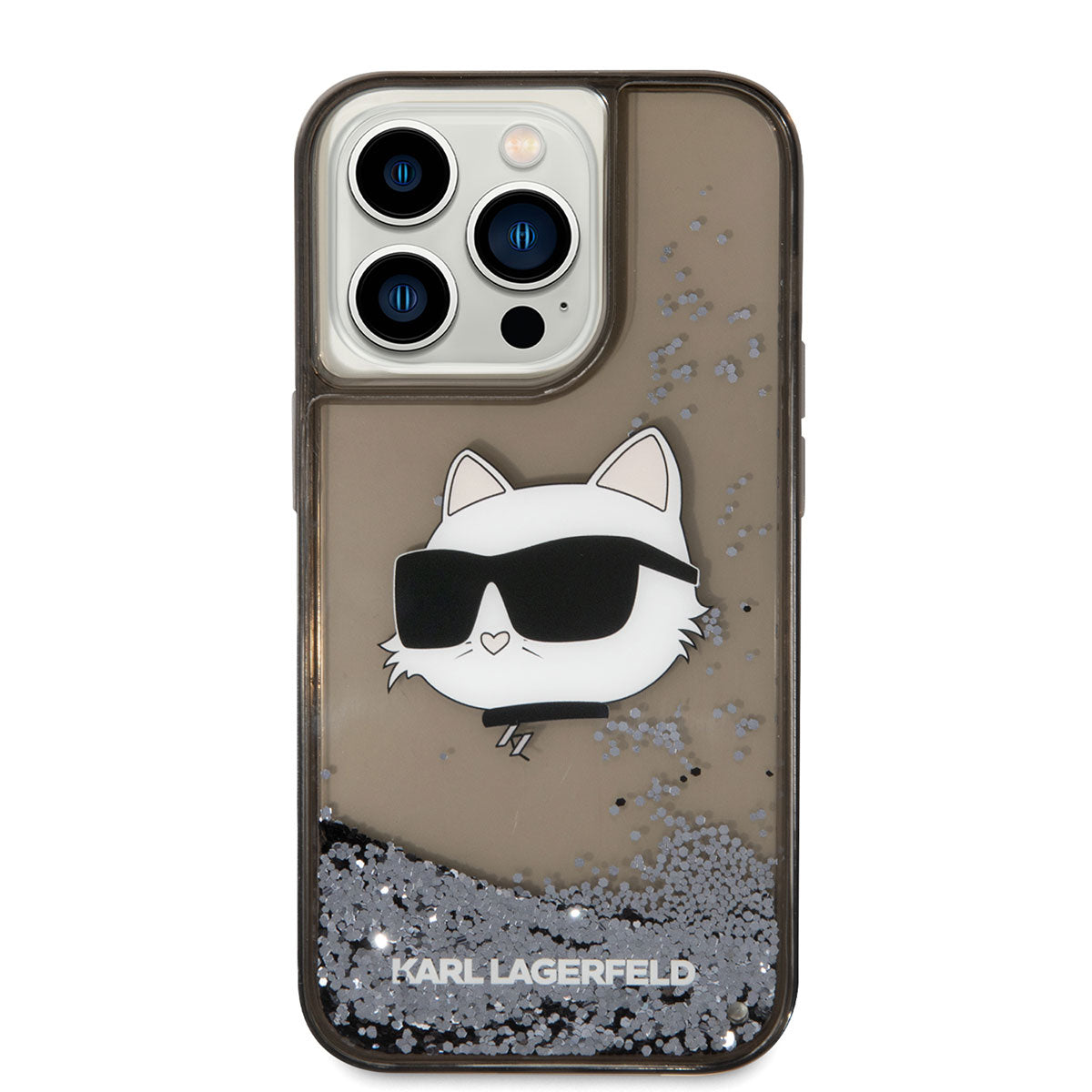 iPhone 14 Pro Kılıf Karl Lagerfeld Sıvılı Simli Choupette Head Dizayn Kılıf