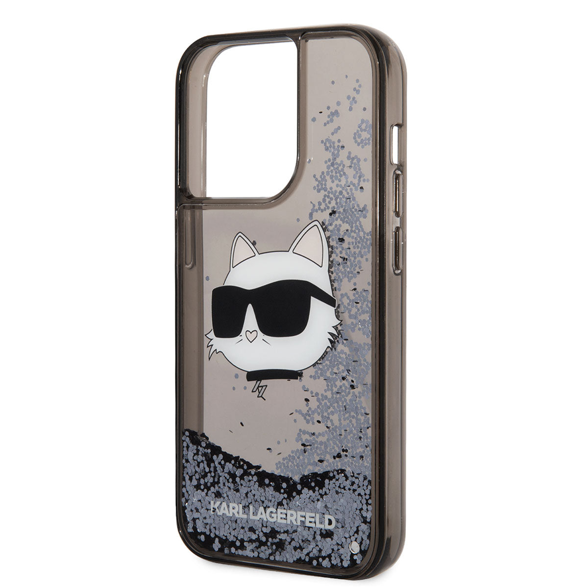 iPhone 14 Pro Kılıf Karl Lagerfeld Sıvılı Simli Choupette Head Dizayn Kılıf