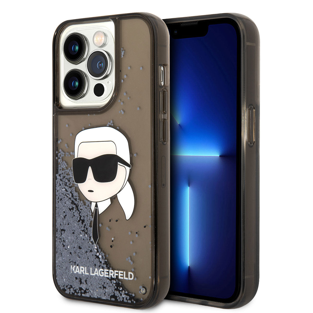 iPhone 14 Pro Kılıf Karl Lagerfeld Sıvılı Simli Karl Head Dizayn Kılıf