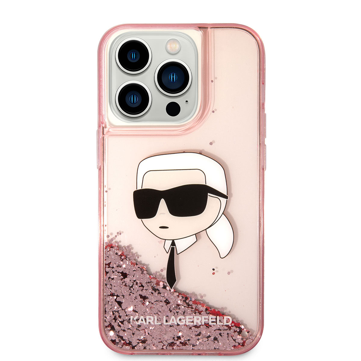 iPhone 14 Pro Kılıf Karl Lagerfeld Sıvılı Simli Karl Head Dizayn Kılıf