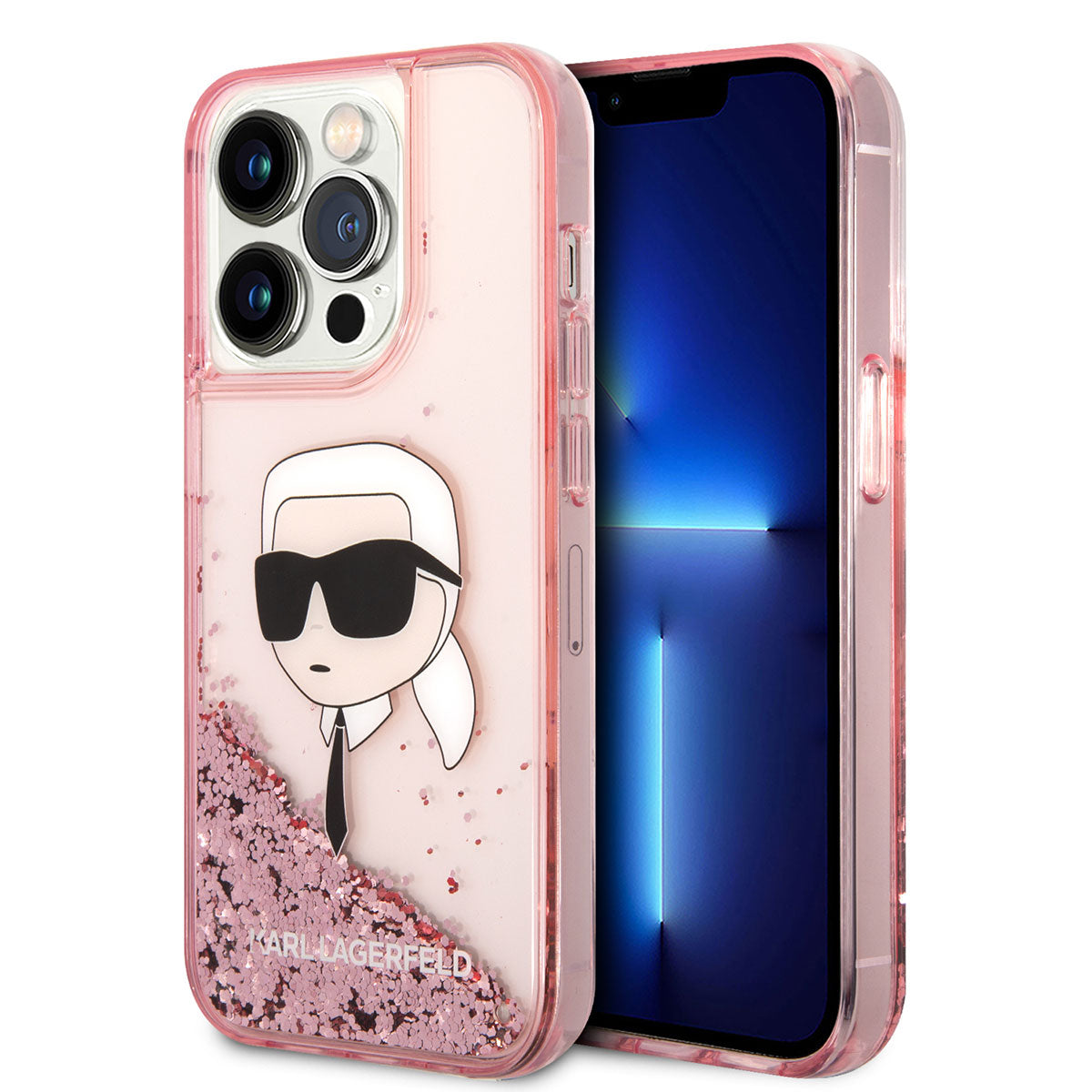 iPhone 14 Pro Kılıf Karl Lagerfeld Sıvılı Simli Karl Head Dizayn Kılıf