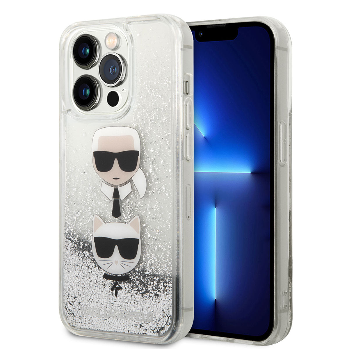 iPhone 14 Pro Kılıf Karl Lagerfeld Sıvılı Simli K&C Head Dizayn Kılıf