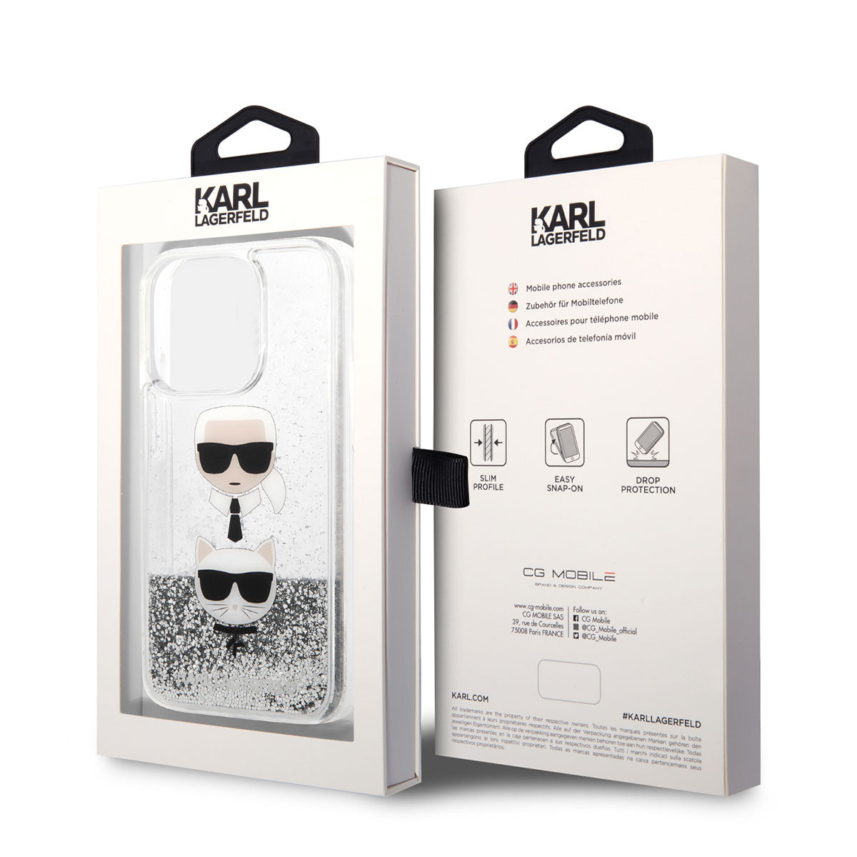 iPhone 14 Pro Kılıf Karl Lagerfeld Sıvılı Simli K&C Head Dizayn Kılıf