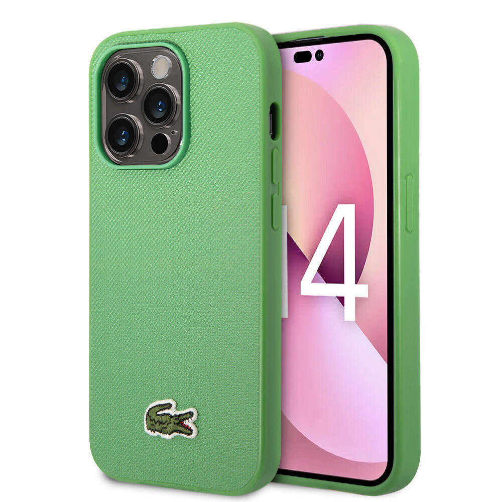iPhone 14 Pro Kılıf Lacoste Orijinal Lisanslı PU Pike Desenli Arka Yüzey İkonik Timsah Dokuma Logolu Kılıf