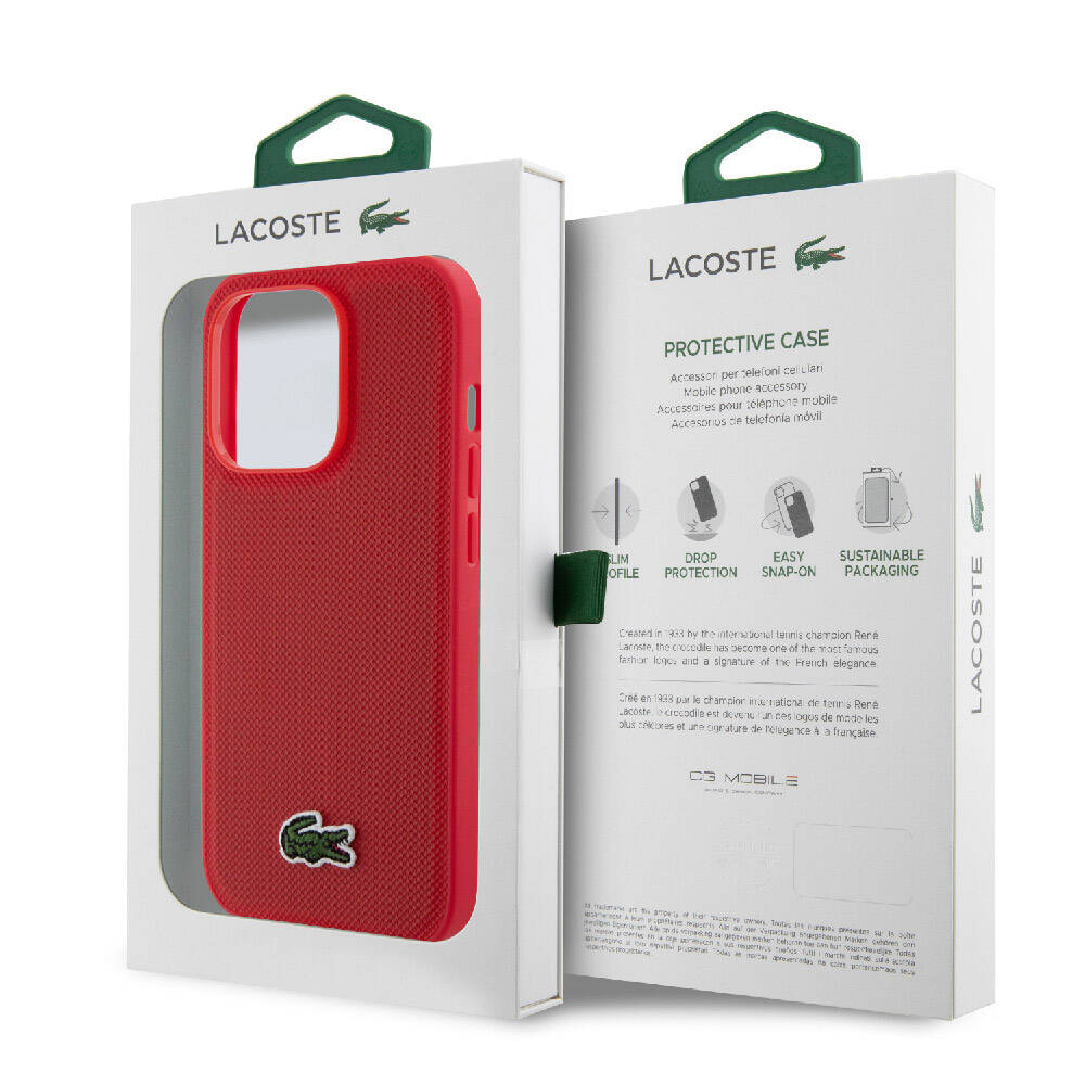 iPhone 14 Pro Kılıf Lacoste Orijinal Lisanslı PU Pike Desenli Arka Yüzey İkonik Timsah Dokuma Logolu Kılıf